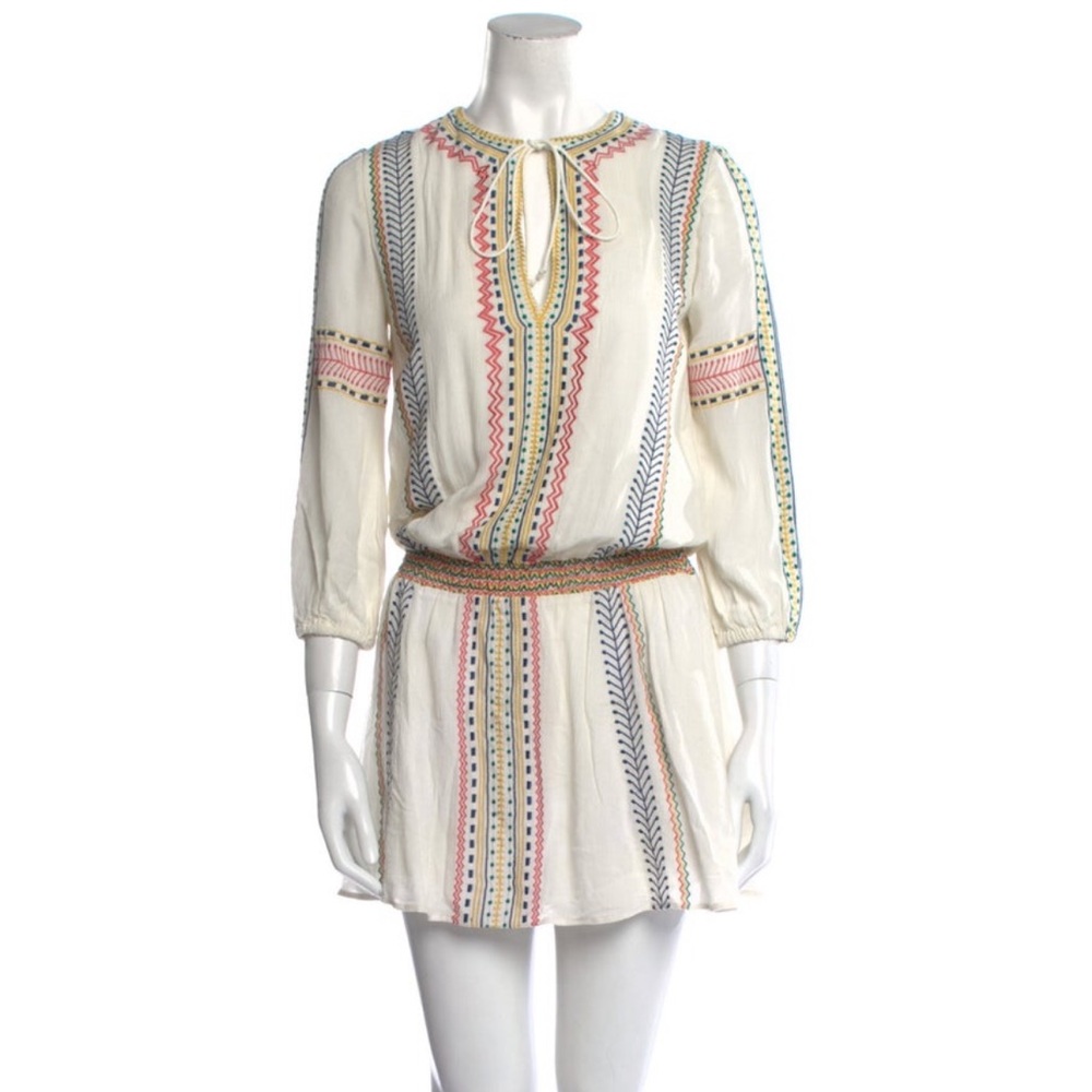 Alice + Olivia Jolene Embroidered Smocked Dropped Waist Dress